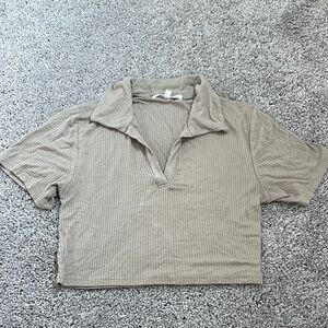 Casual Tan Collared Women's Top